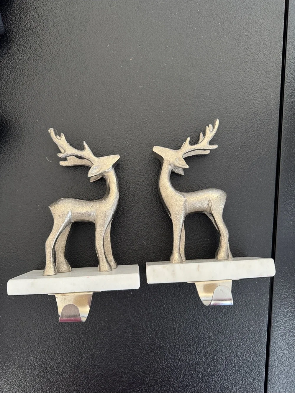 Metallic Silver Reindeer Stocking Holder - Decorative Home Wall Decor